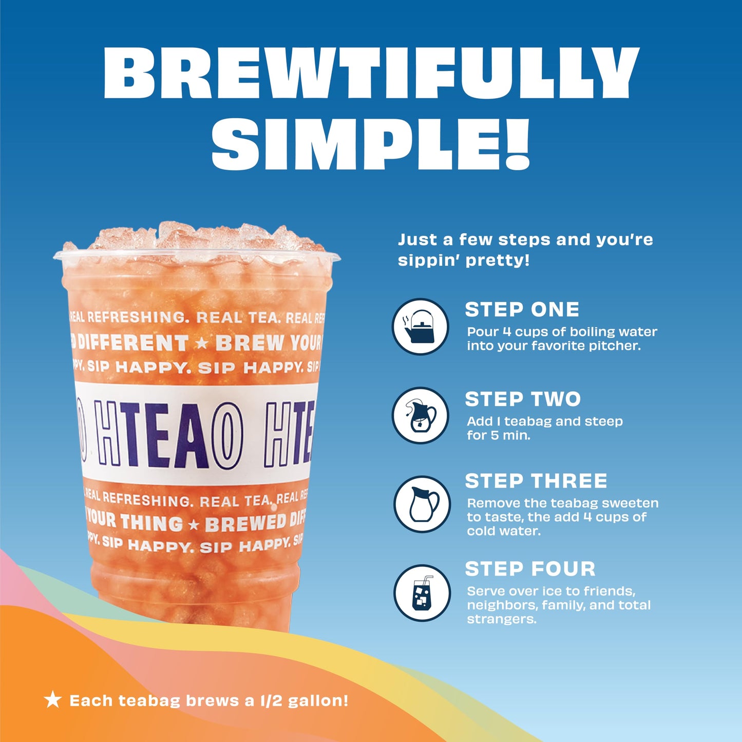 HTEAO Iced Tea Sachets - Coconut Black Tea Mix - Instant Iced Tea - 16 Sachet Bags - Makes 8 Gallons - Texas-Style Flavor