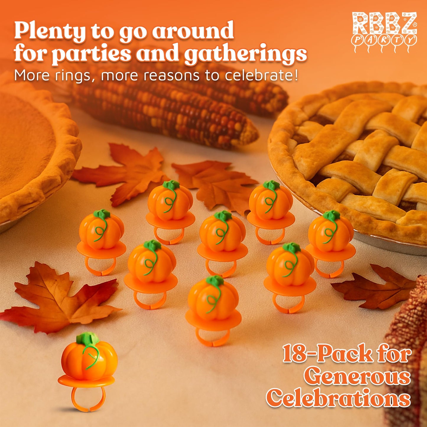 Pumpkin Candy 3D Ring Pops - 18 Individually Wrapped Suckers Bulk Pack - Fall Candy Party Favors - Thanksgiving Treats