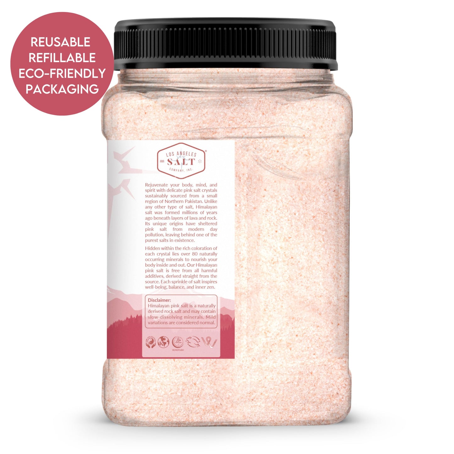 La Salt Co Kashmir 2.5 Lbs Pink Himalayan Salt Jar, X-Fine | 100% Pure, Food Grade With 84 Trace Minerals | Kosher Certified, Ve