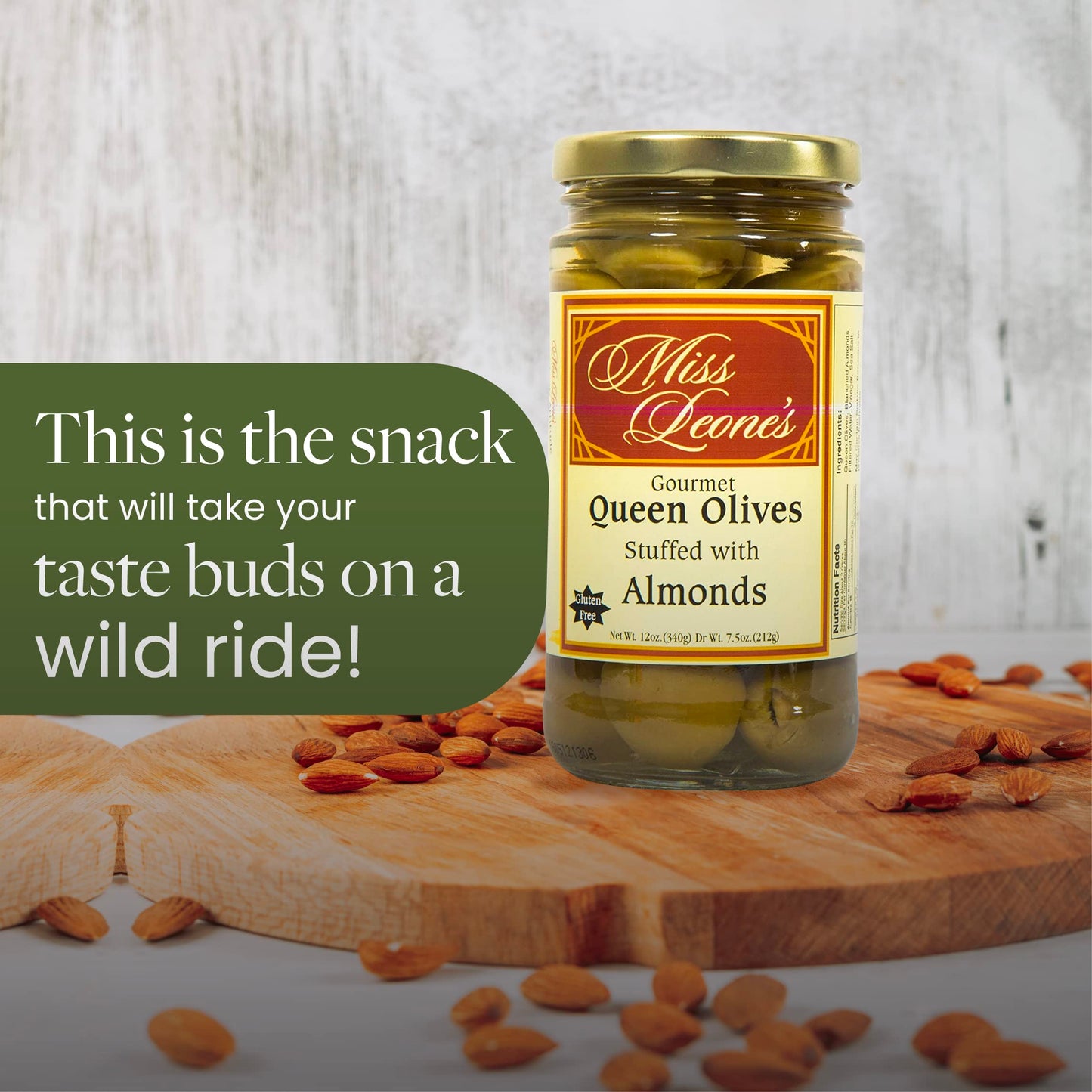Leonard Mountain Miss Leone'S Almond Stuffed Queen Olives, 12 Oz., Pack Of 3