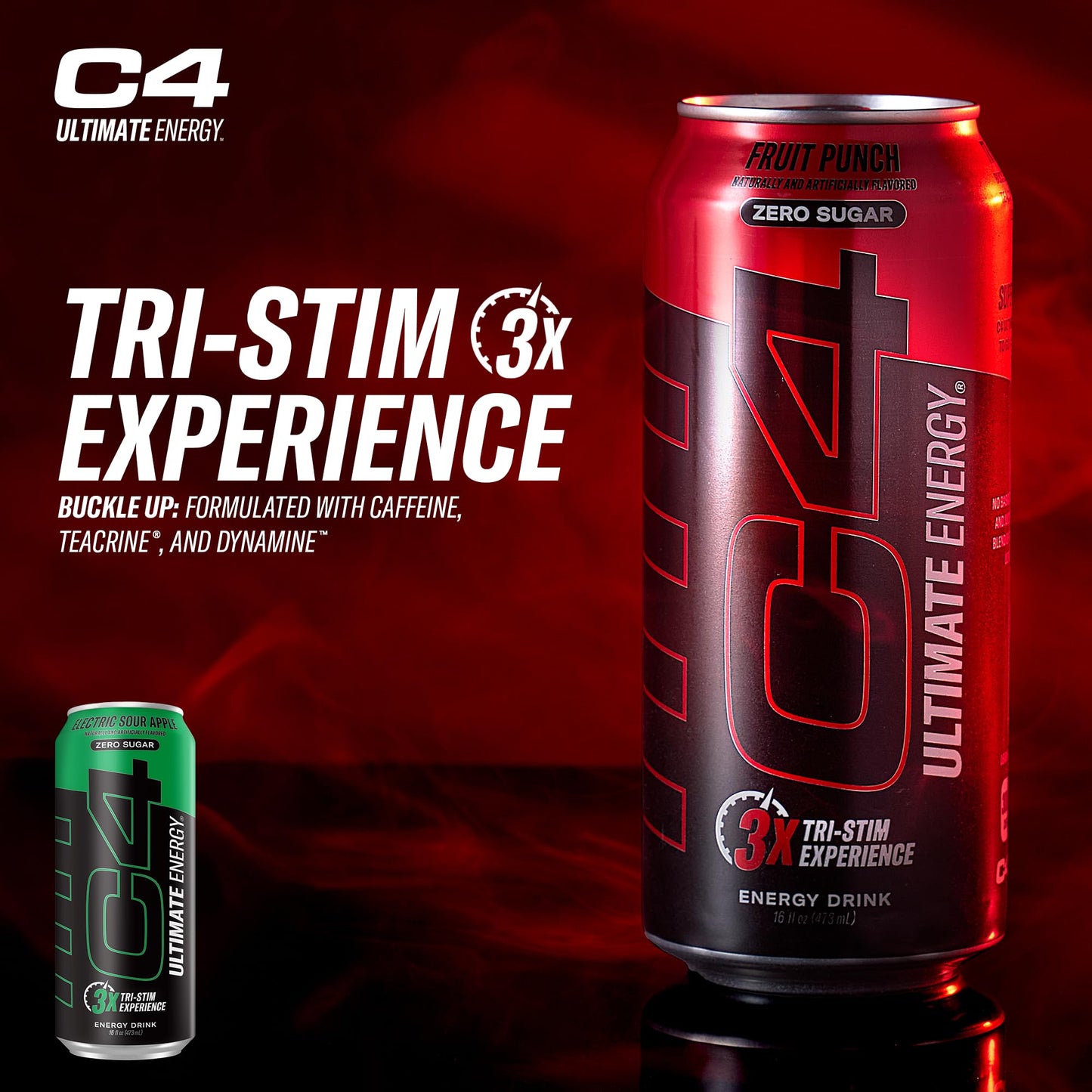 Cellucor C4 Ultimate Pre Workout Energy Drink - Sugar Free, 300mg Caffeine, Electric Sour Apple, 16oz (Pack of 12)
