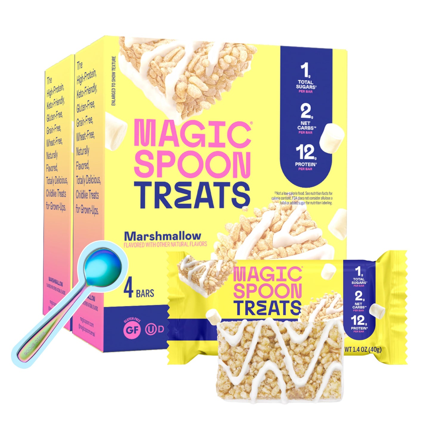 Magic Spoon High Protein Crispy Cereal Bar - Keto Friendly, Low Carb, Gluten Free, Marshmallow, Pack of 8