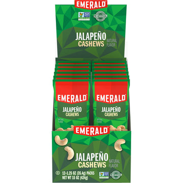 Emerald Nuts Jalapeno Seasoned Cashews, 1.25 Oz Tubes, 12 Count, Kosher, Non-GMO, No Artificial Preservatives