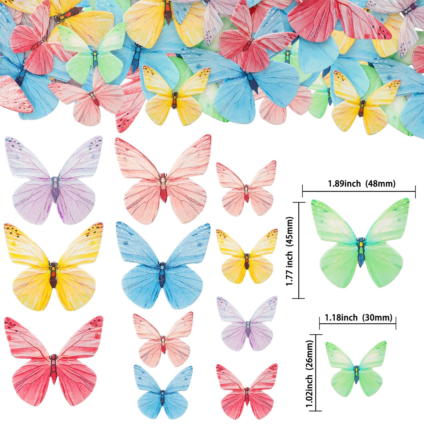 Gyufise 72Pcs Edible Cupcake Toppers - Butterfly Theme Cake Decoration For Baby Shower, Kids Birthday Party