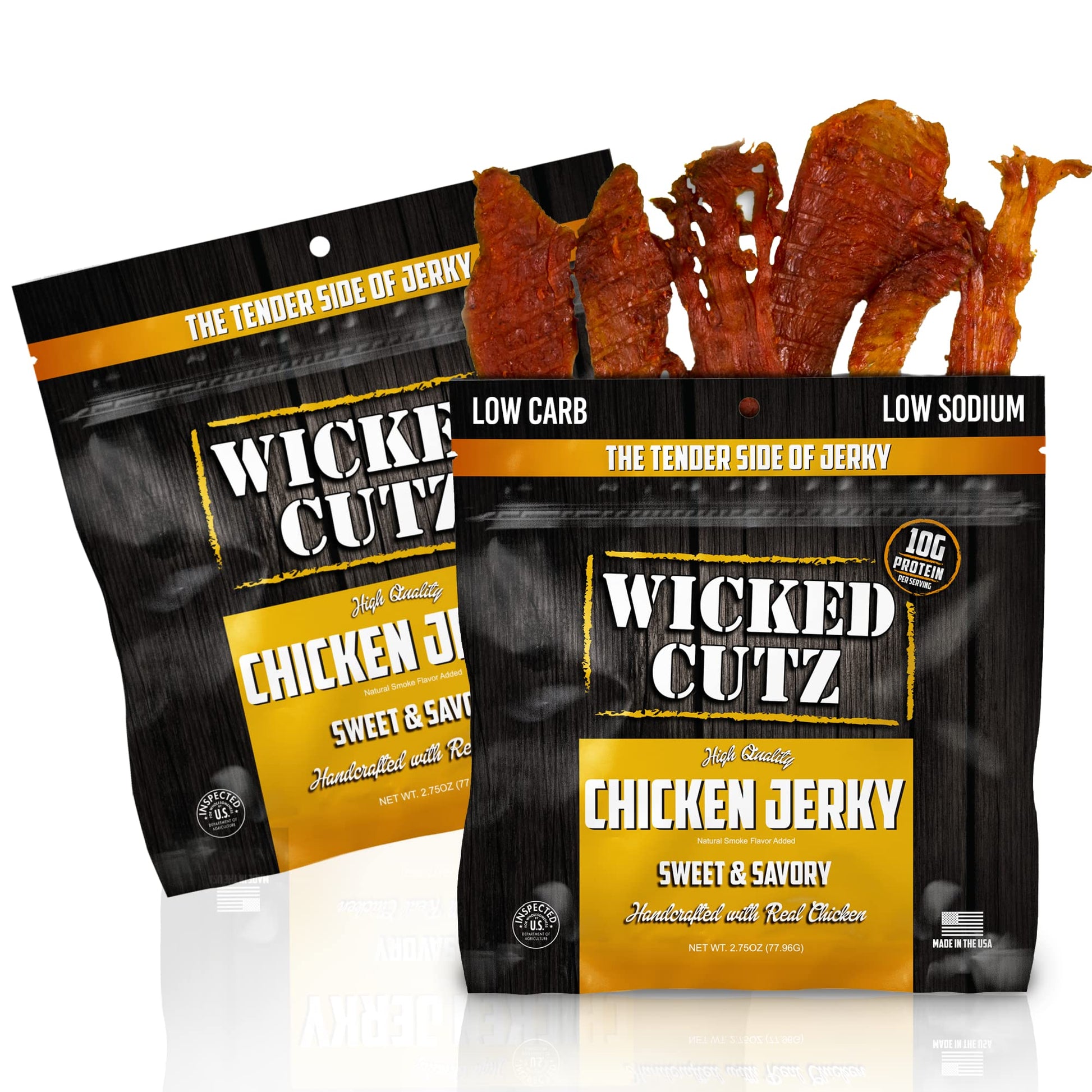 Wicked Cutz Sweet & Savory Chicken Jerky, 30g Protein Per Bag, Tender & Easy to Chew Alternative to Chicken Sticks, USA Made Hig
