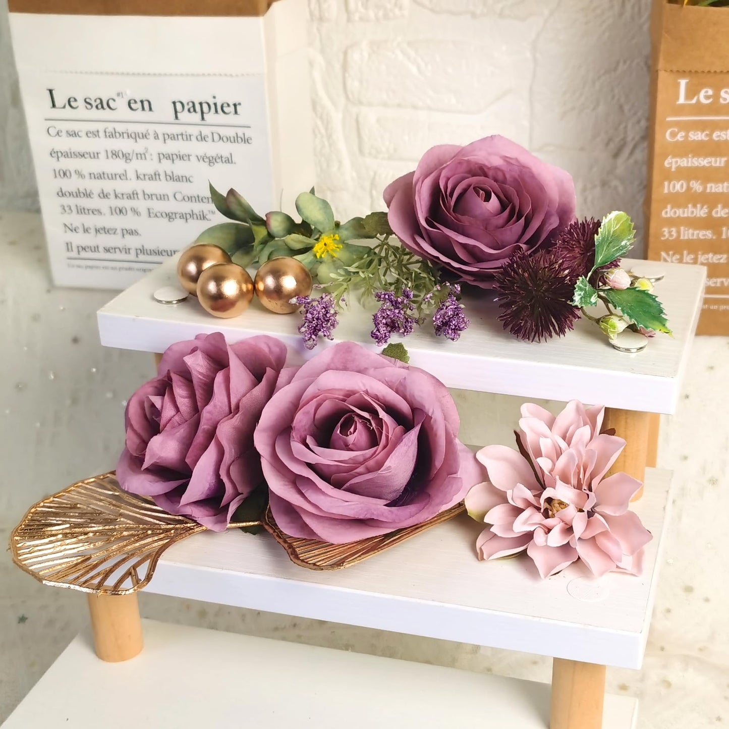 Flower Cake Toppers Happy Birthday Cake Toppers With Artificial Purple Rose Flowers Eucalyptu Leaves For Birthday Party Wedding