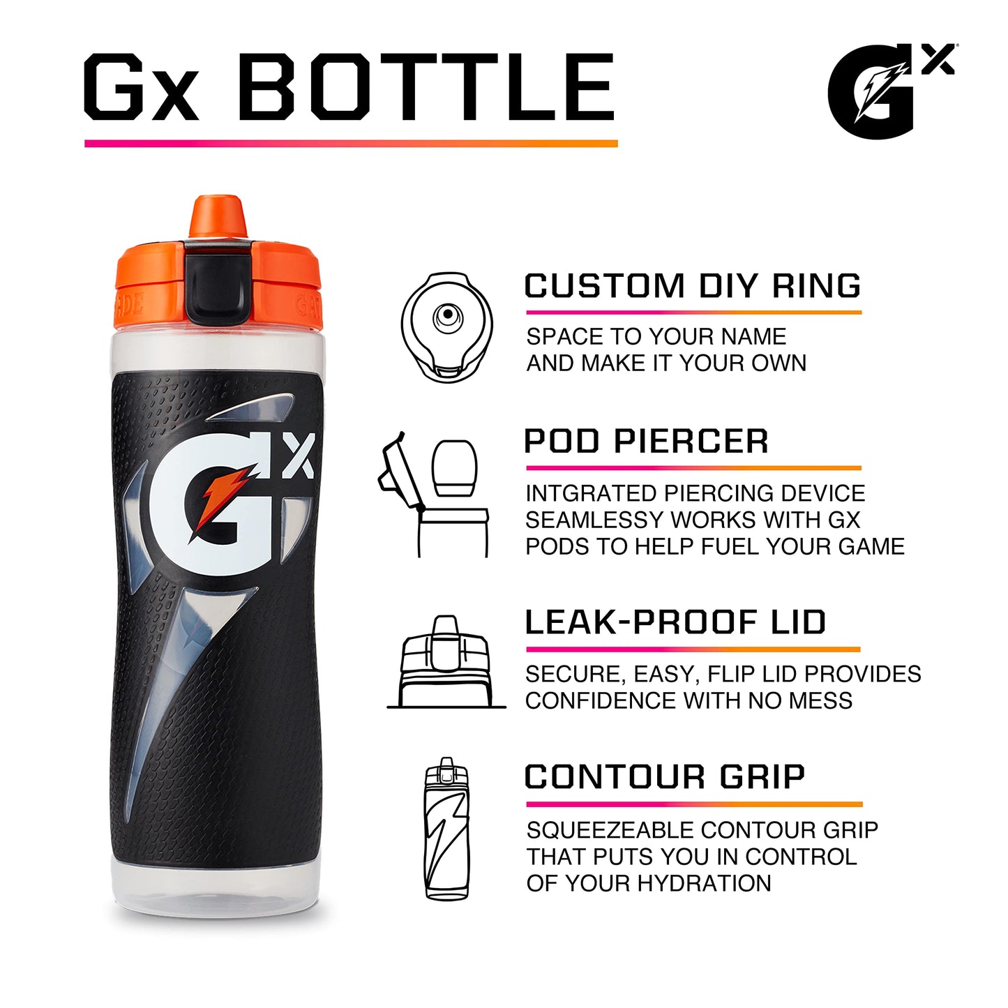 Gatorade Gx Hydration System, Non-Slip Gx Squeeze Bottles & Gx Sports Drink Concentrate Pods,Gray