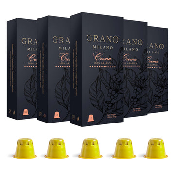 Grano Milano Espresso Pods - 100% Arabica Medium Roast, Compatible with Nespresso Original, Pack of 50, Intensity 8/12