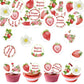 Fyeoxle 48PCS Edible Strawberry Cupcake Toppers Wafer Paper Starwberry Flower Birthday Cake Decoration Sweet Berry Strawberry Ha