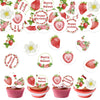 Fyeoxle 48PCS Edible Strawberry Cupcake Toppers Wafer Paper Starwberry Flower Birthday Cake Decoration Sweet Berry Strawberry Ha