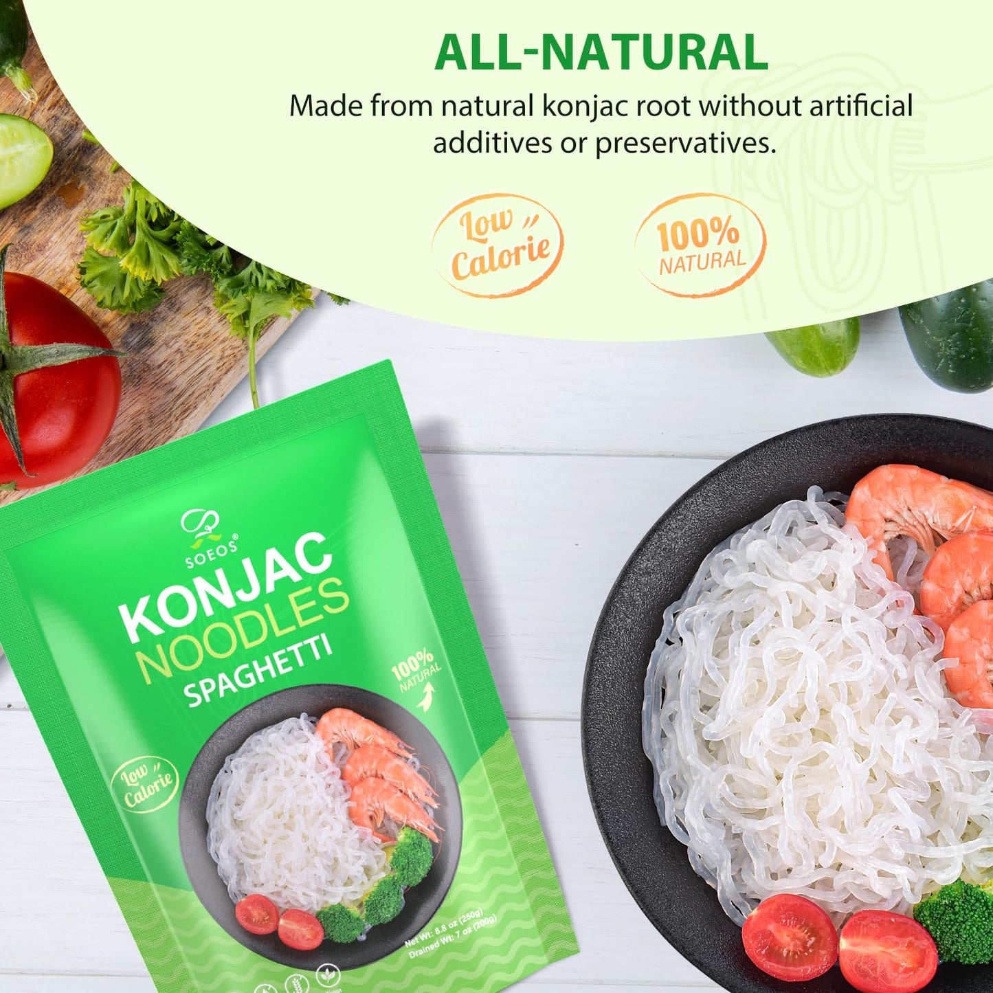 Soeos Konjac Noodles, Spaghetti Pasta, Low Calorie, Low Carb, Keto And Paleo Friendly Shirataki Noodle, Gluten-Free, Fat Free, S