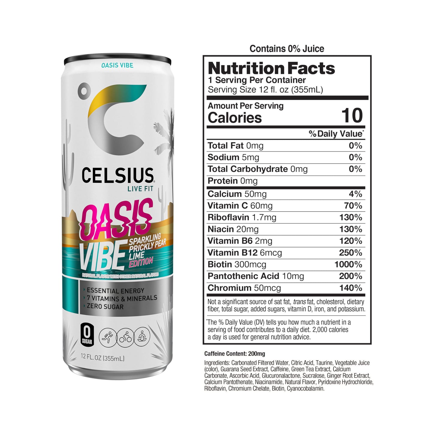 CELSIUS Sparkling Oasis Vibe Energy Drink, 12 Fl Oz, Pack of 12, Model ANICEMOON