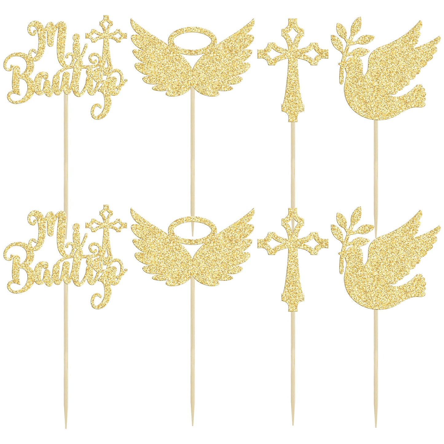 Gyufise Cupcake Toppers - 24Pcs Dove Cross Decorations for Baptism & Baby Shower - Gold Paper