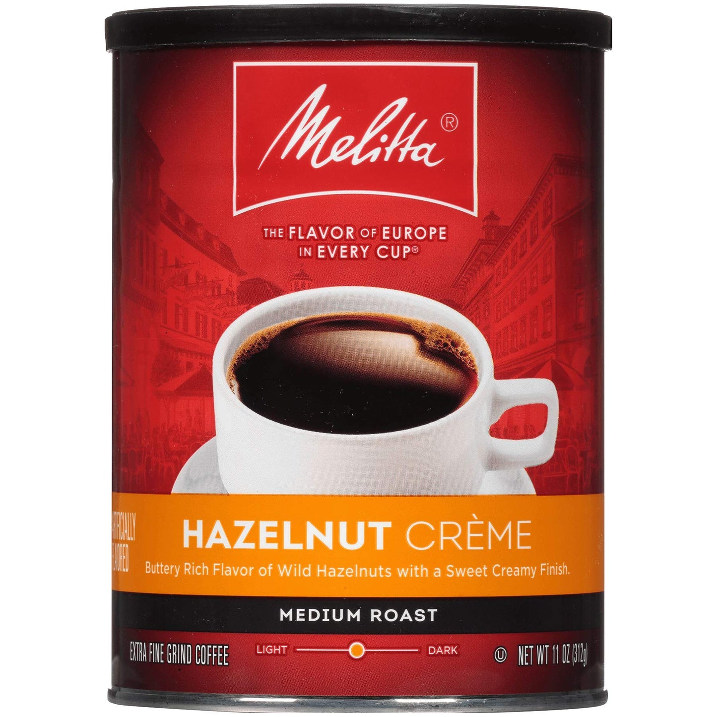 Melitta Hazelnut Crème Flavored Coffee, Medium Roast, Extra Fine Grind, 11 Ounce Can, Pack of 6