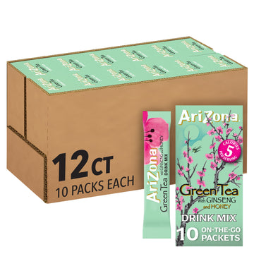 AriZona Green Tea with Ginseng and Honey Naturally Flavored Powdered Drink Mix (120 ct Pack, 12 Boxes of 10 ct On-the-Go Packets