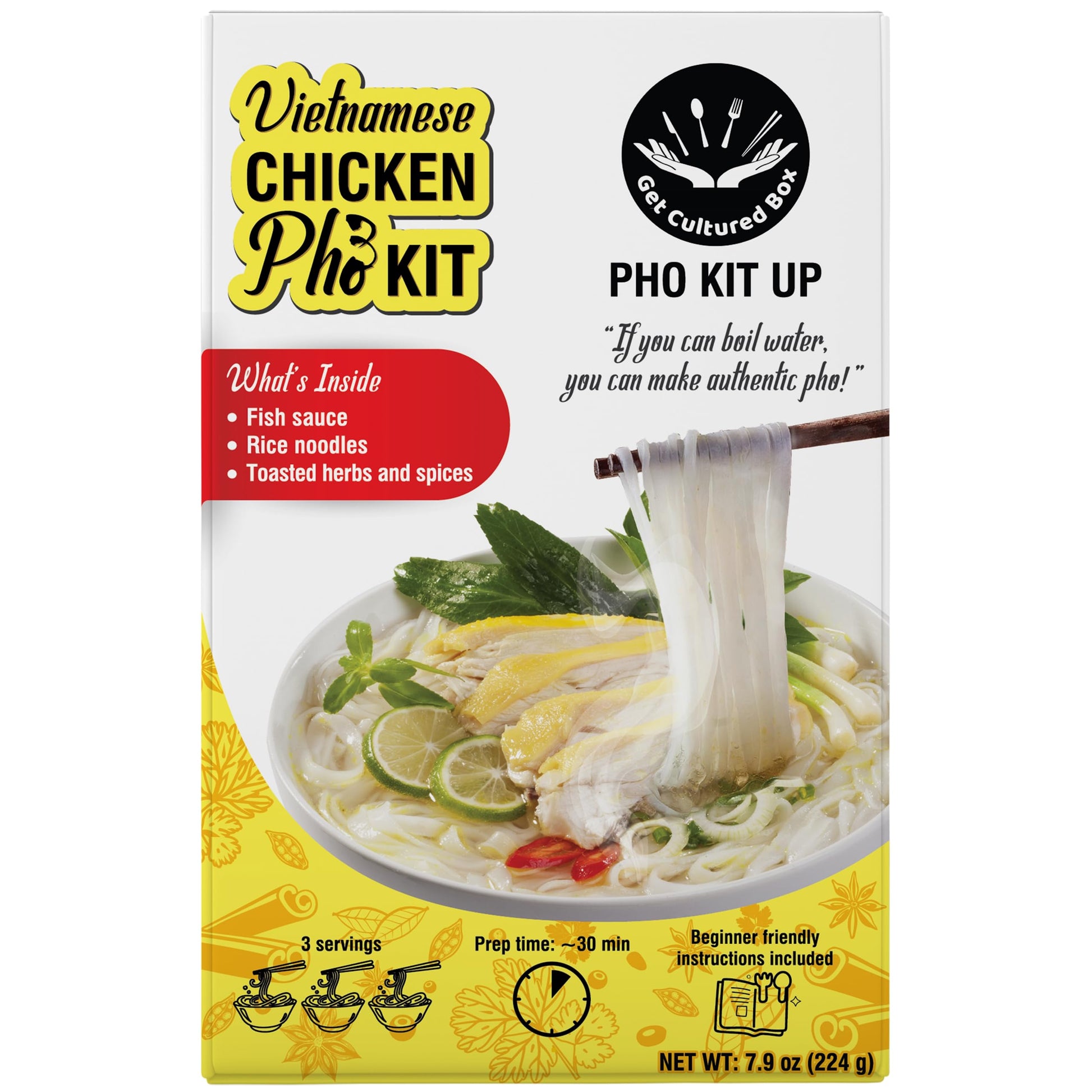 Get Cultured Box Diy Chicken Pho Kit (Ph? G), Make Authentic Vietnamese Pho Broth, Includes Herb Bag, Rice Noodles, 1 Hour Prep