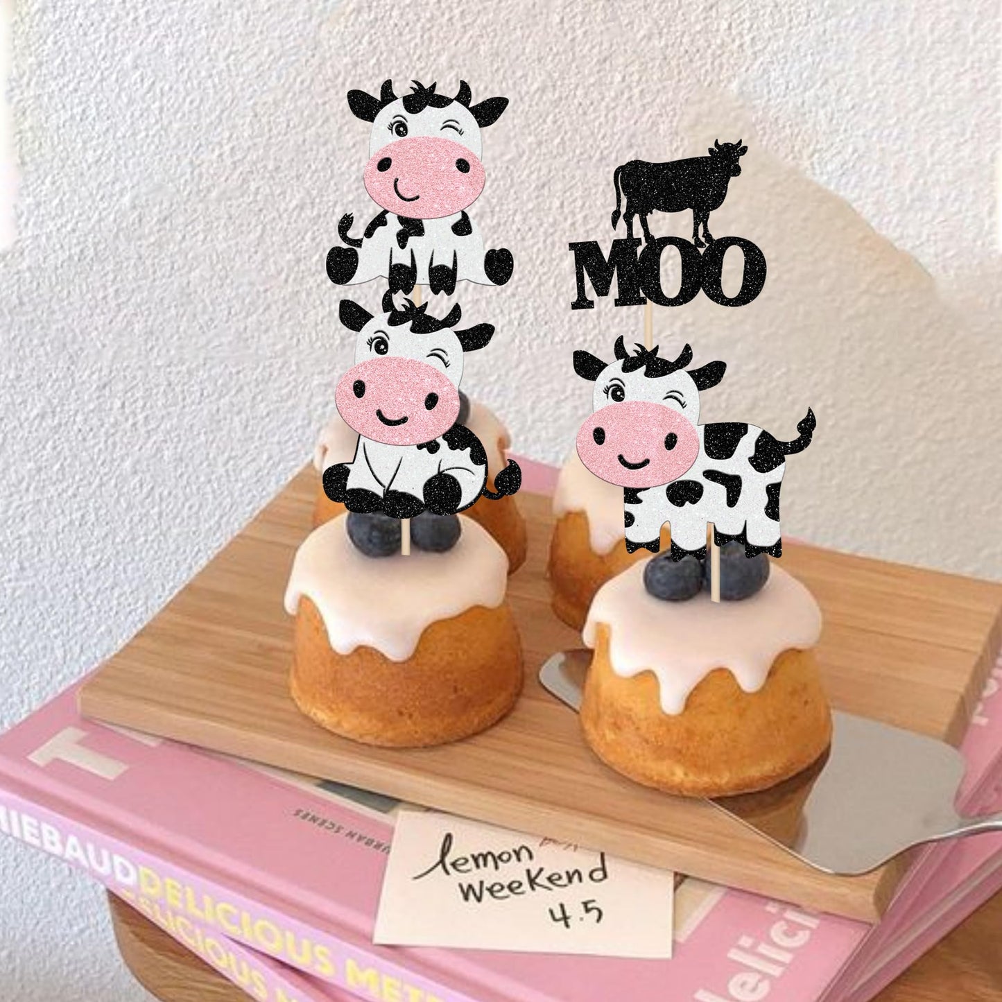 24 Pcs Cow Cupcake Toppers Glitter Farm Animals Moo Cupcake Picks Cow Cupcake Decorations For Cow Theme Baby Shower Kids Birthda