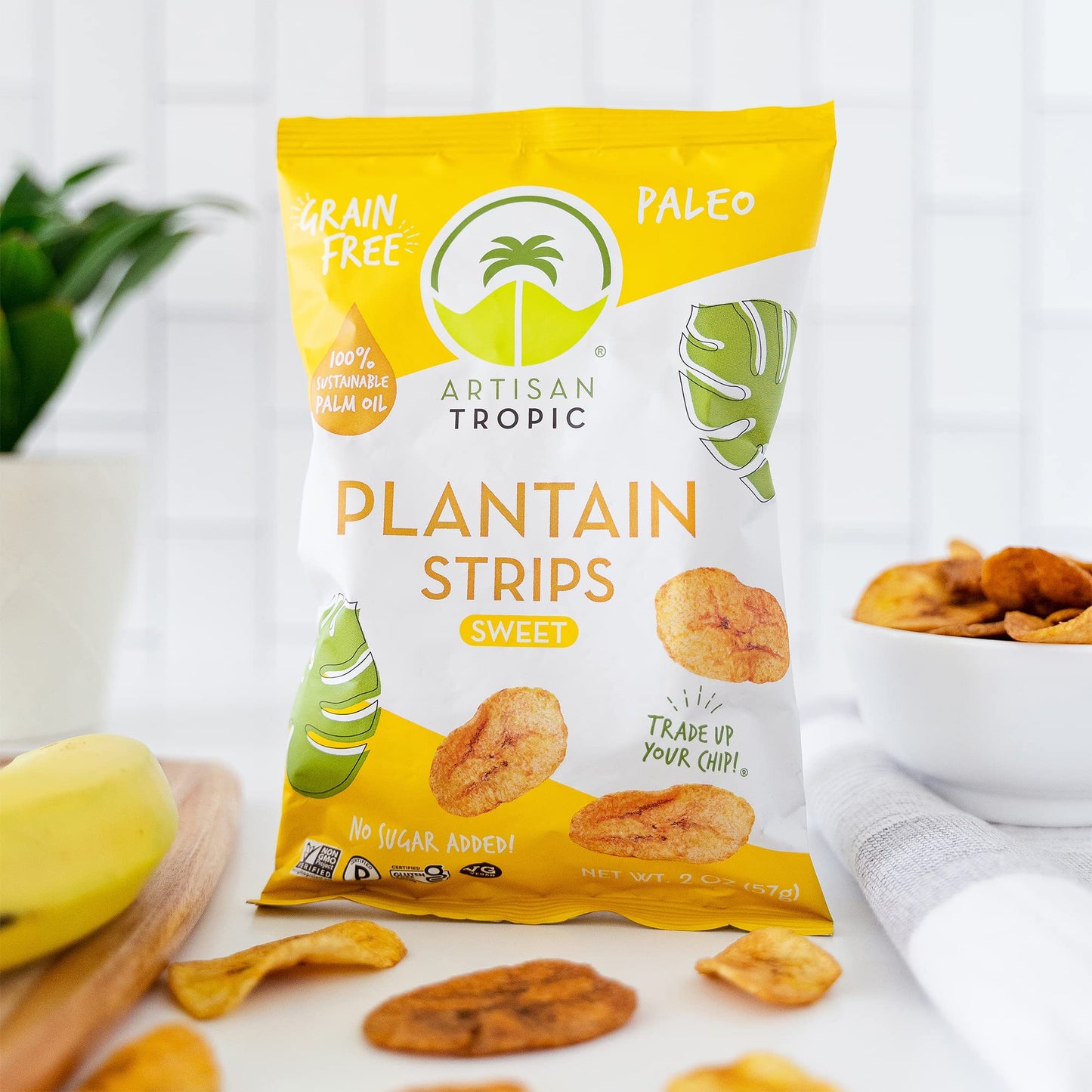 Artisan Tropic Plantain Strips Naturally Sweet - 8 Pack, 2Oz - Vegan, Paleo, Gluten Free Chips - Individual Bags Healthy Snacks