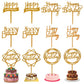 Chewarelly Birthday Cake Topper Set, 12 Pack Acrylic Bunting Decor, Gold, Model HBCTAC04