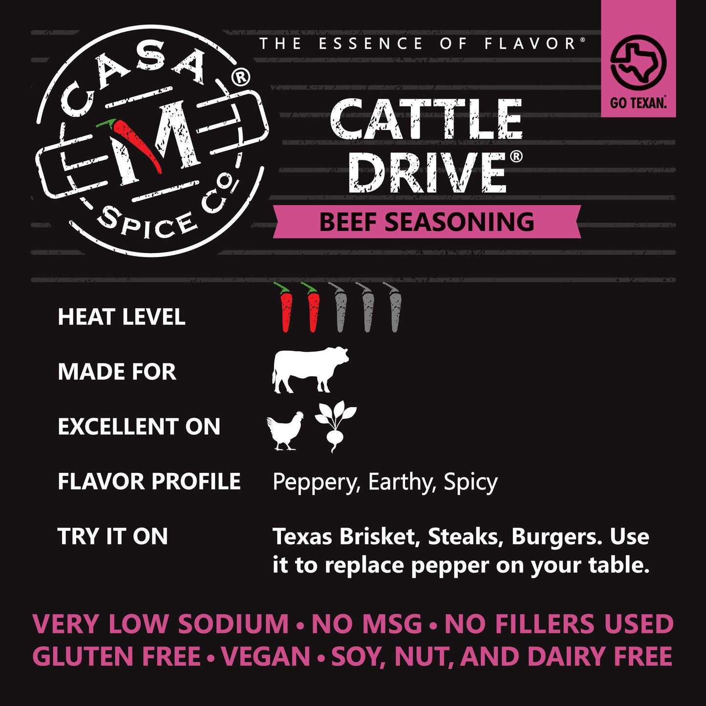 Casa M Spice Co Cattle Drive Beef Seasoning  Very Low Sodium  No Msg  Gluten Free  Keto-Friendly  Bbq Spices (Original, Stainles