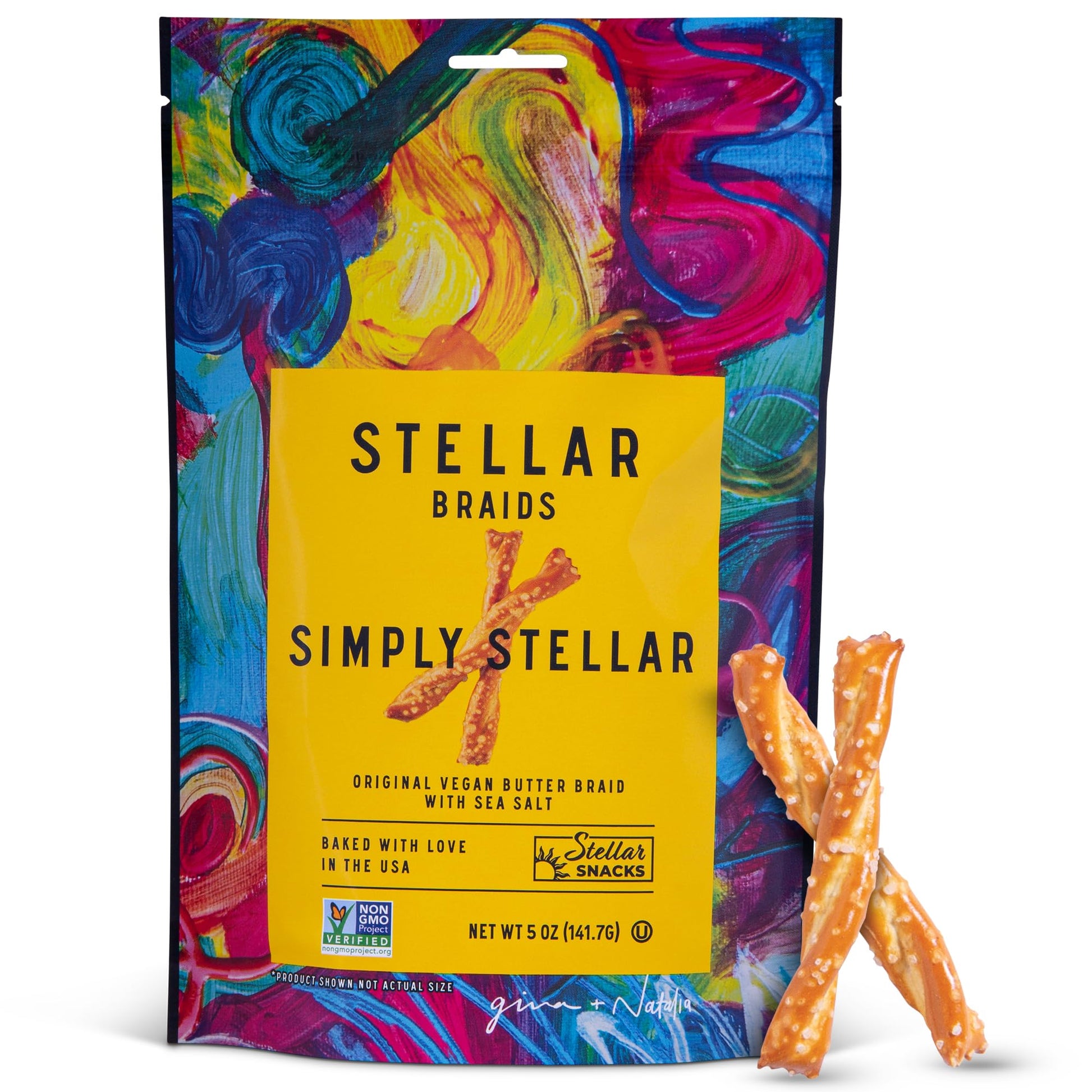 Stellar Snacks Pretzel Braids, Sea Salt, 5 Oz (Pack of 6), Gourmet Pretzel Sticks, Vegan, Kosher, Non GMO, Peanut Free, Healthy 