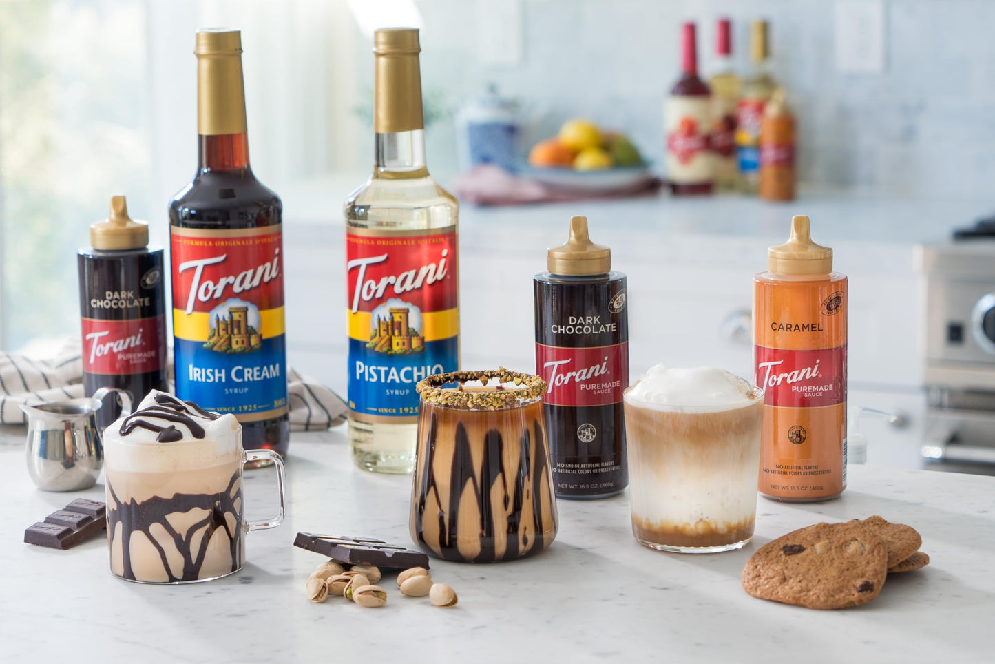 Torani Puremade Dessert & Drink Sauce Variety Pack  Dark Chocolate  White Chocolate & 2 Caramel  16.5 fl oz (Set of 4)
