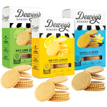 Dewey's Bakery Meyer Lemon, Key Lime and Vanilla Moravian Cookie Thin Variety Pack, Bakery Fresh with Real Simple Ingredients, L