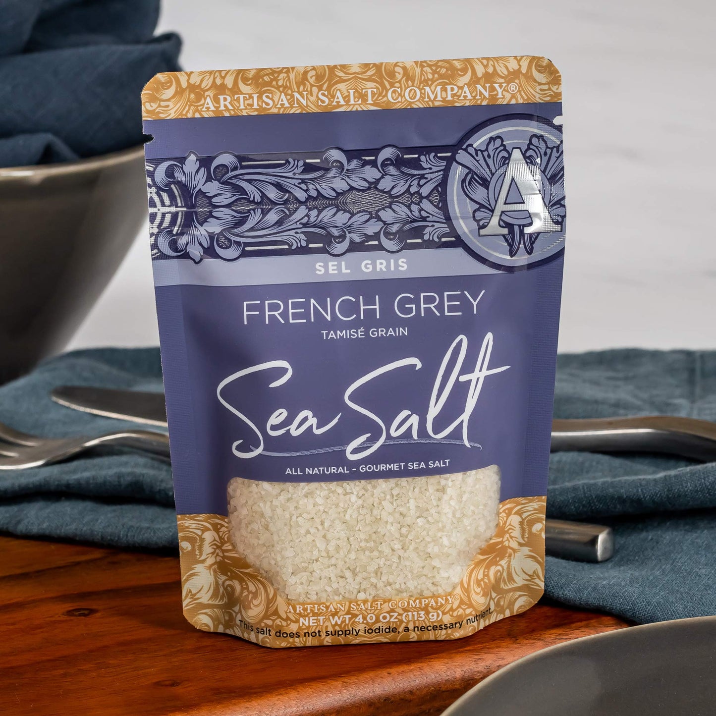 SaltWorks Sel Gris French Grey Sea Salt, Tamisé Grain, 4 Ounce, Light Grey Crystals