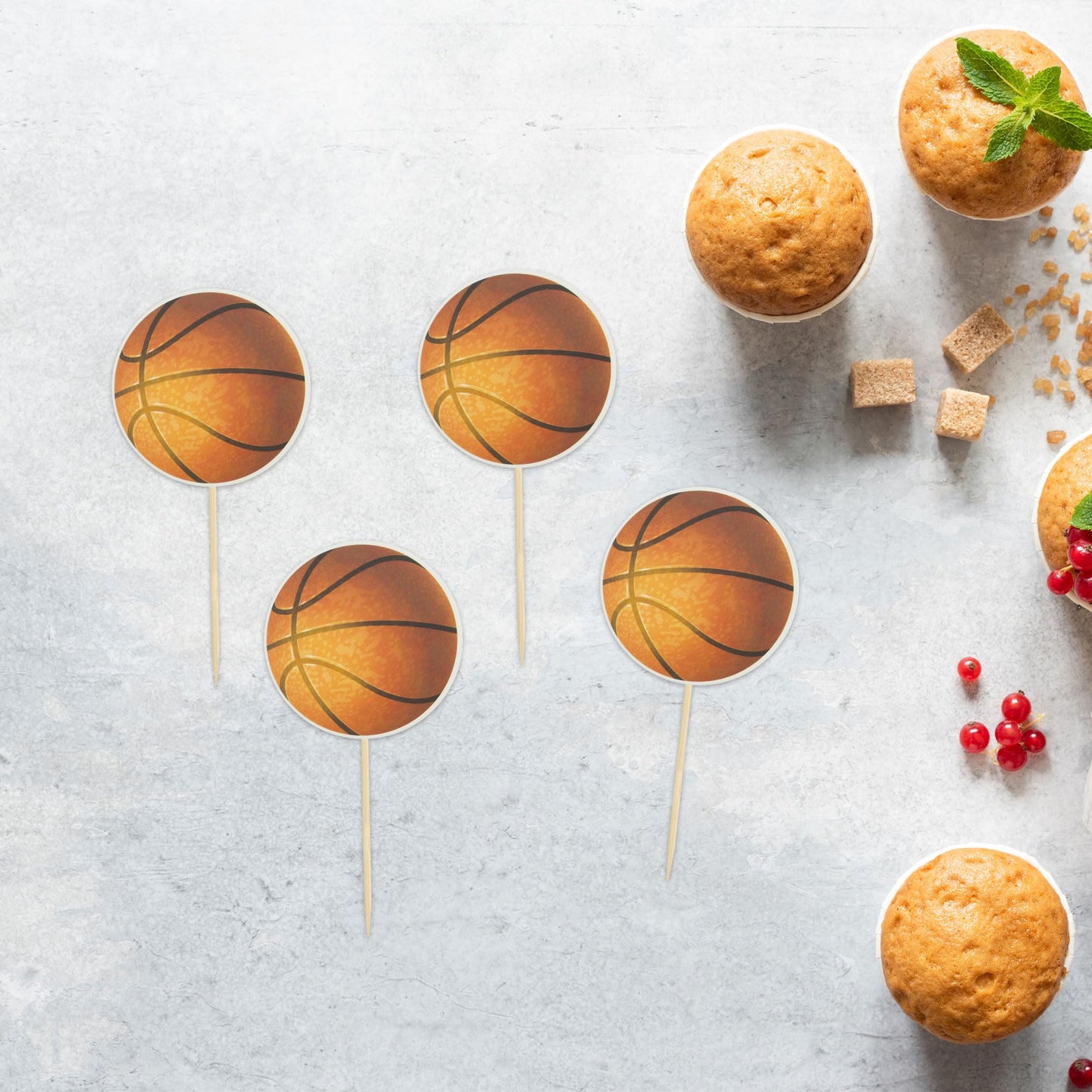 24Pcs Basketball Cupcake Toppers Star Sports Ball Cupcake Picks Baby Shower Basketball Sports Players Theme Birthday Party Cake