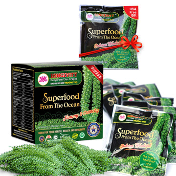 Longevity Dehydrated Sea Grapes, 4.23 Oz Of 6 Packs, Umibudo Green Caviar, Lato Sea , Precious Gift From The Sea | Enhance Health, Boosting Immune System.