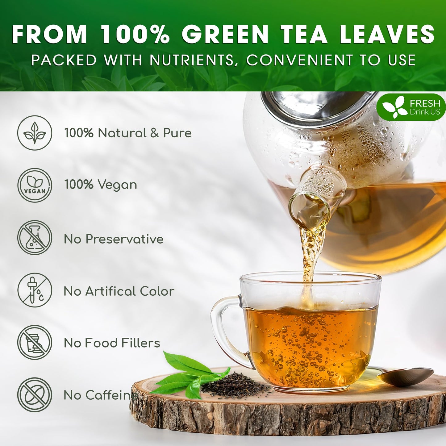 FRESHDRINKUS Green Tea Bags, 100% Natural & Pure Herbal Tea, 175 Count