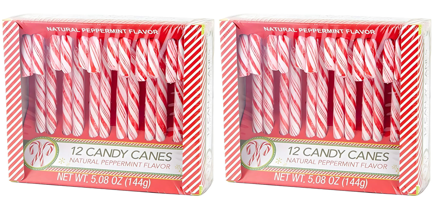 Peppermint Candy Canes – 24 Count (Two 12-Count Boxes, 10.16 Oz) – Classic Holiday Peppermint Flavor – Individually Wrapped Christmas Candy Canes For Stockings, Gifts & Decorations