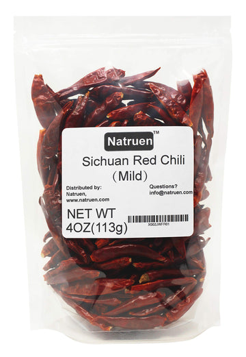 Natruen Whole Dry Szechuan Chinese Red Chili Pods 4 Oz, Mild, Facing Heaven Chili, Spicy Sichuan Dried Red Hot Chilies For Chili