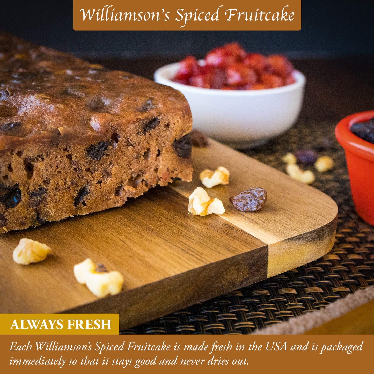 Williamsons Spiced Fruitcake, Fruit Cake, Freshly Made, Gourmet Snack, Food Gift with Fine Fruits and Nuts (20 Ounce, Pack of 1