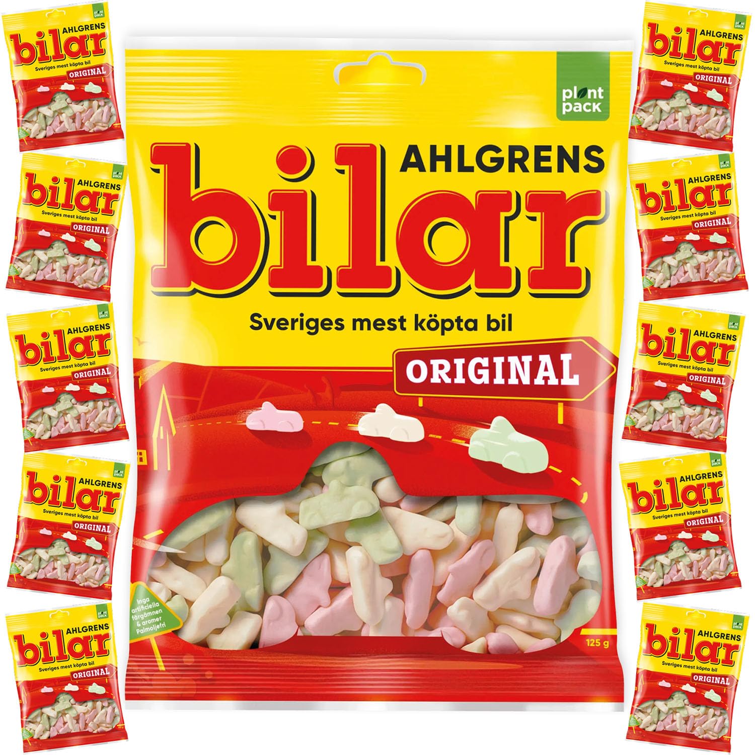 10 Bags X 125G Of Ahlgrens Bilar Original - Swedish Candy From Sweden - Chewy - Marshmallow Candy - Cars - Gummy Candies - Sweet