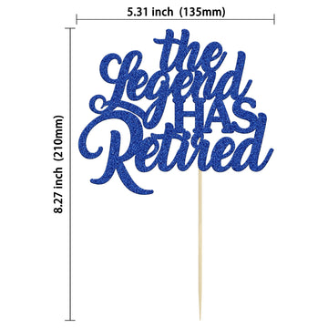 1Pcs The Legend Has Retired Cake Topper Blue Glitter Happy Retirement Cake Picks Goodbye Tension Hello Pension Happy Retirement