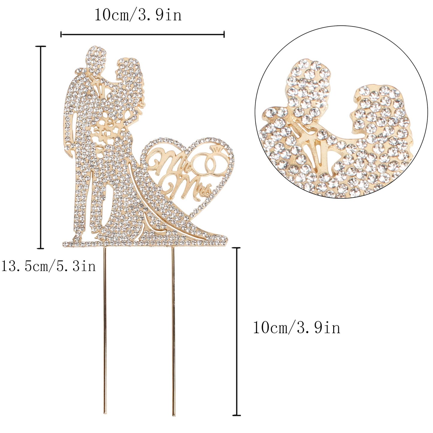 Mr And Mrs Cake Topper Rhinestone Crystal Metal Love Wedding Cake Topper Funny Bride And Groom, Gold