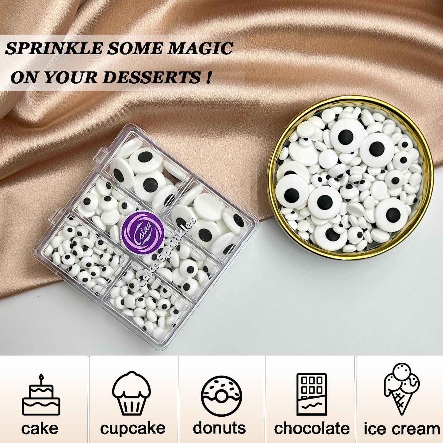 Candy Eyes Sprinkles For Cake Decorating Edible, Halloween Eyeball Sprinkles For Cookie Baking Ice Cream Brownie Cupcake Topping