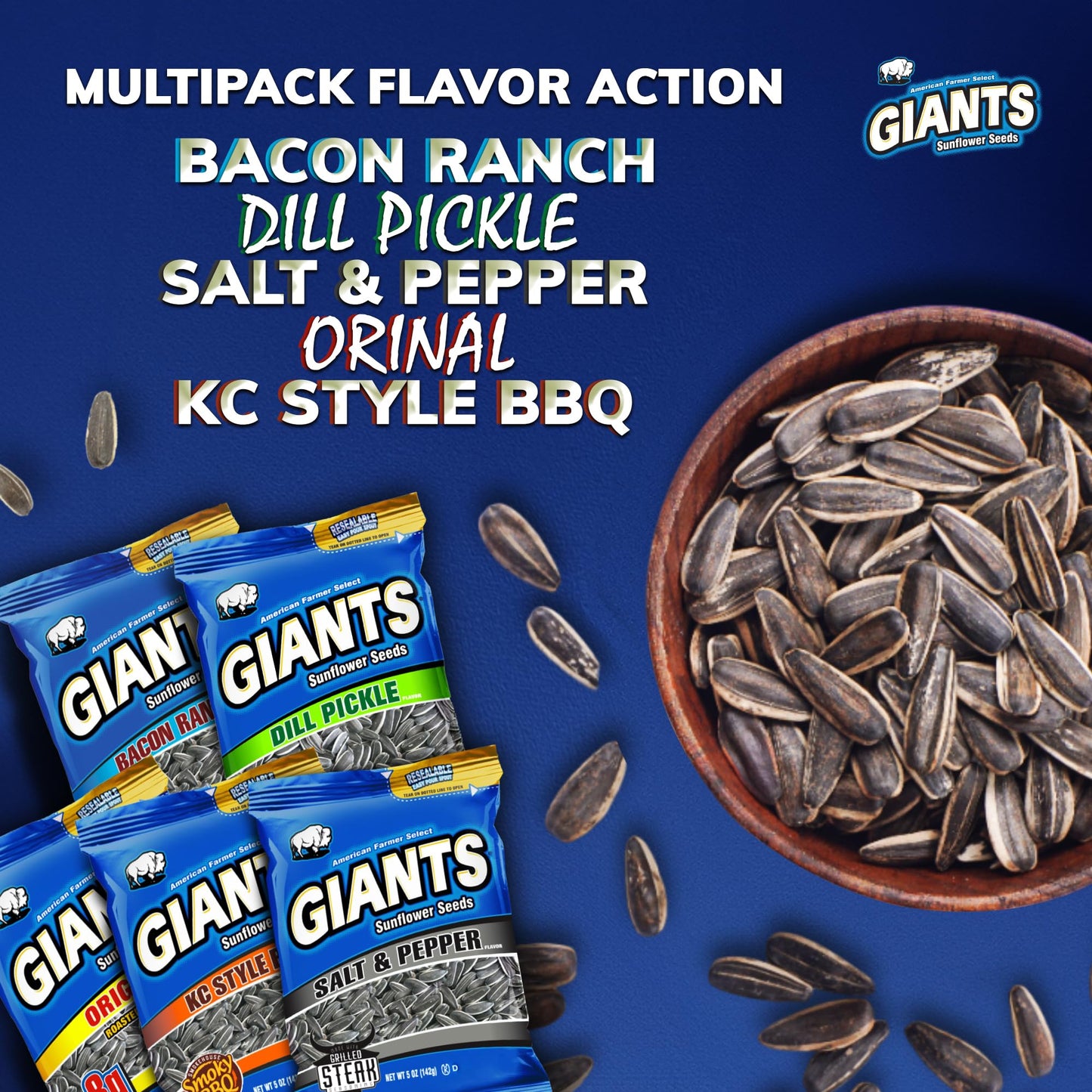 Giants Sunflower Seeds Variety Pack - Flavored Sunflower Seeds To Eat, Sunflower Seeds Bulk, Dill Pickle, Bacon Ranch, Salt & Pe