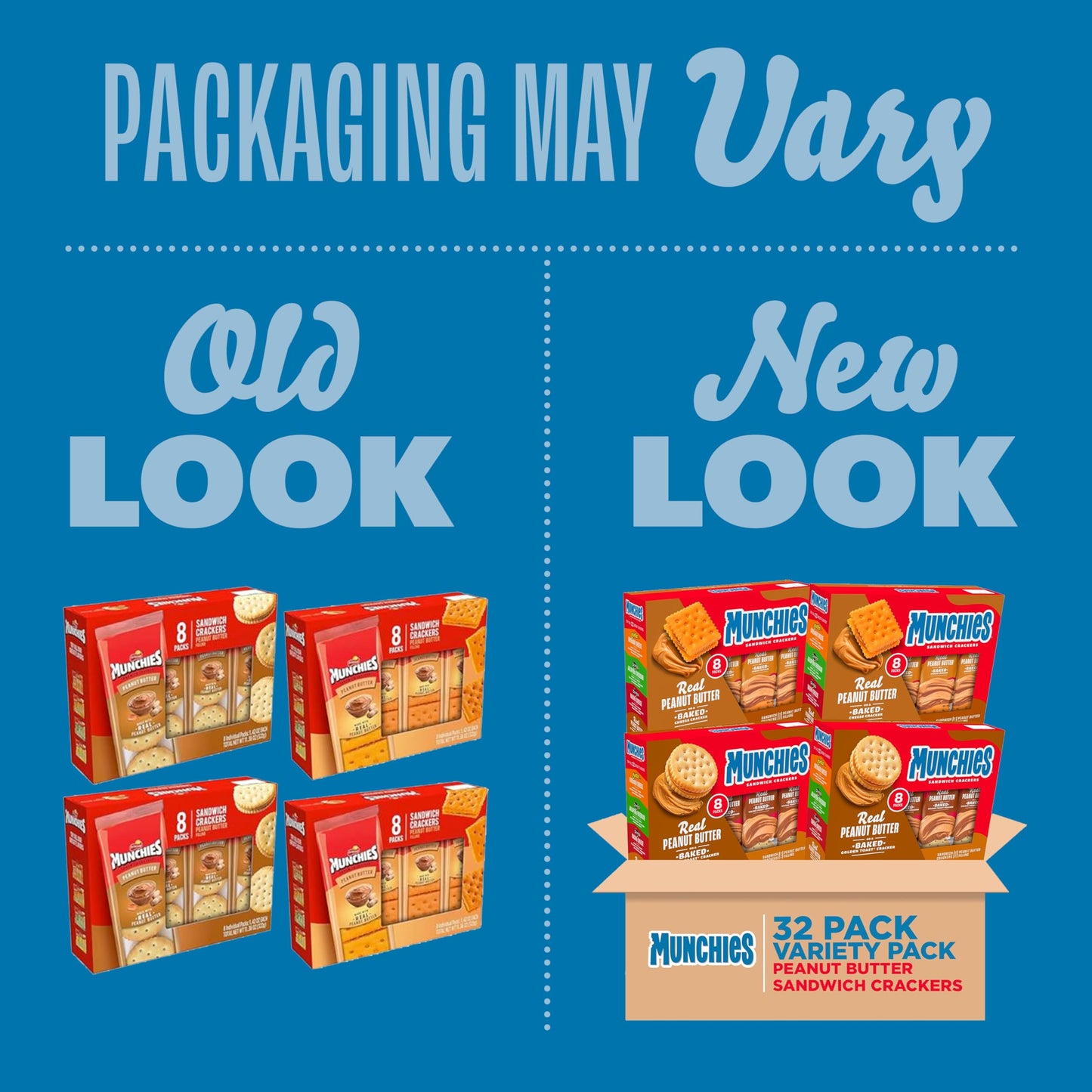 Munchies Sandwich Crackers, Assorted Peanut Butter Variety Pack (Pack Of 4, 32 Count)