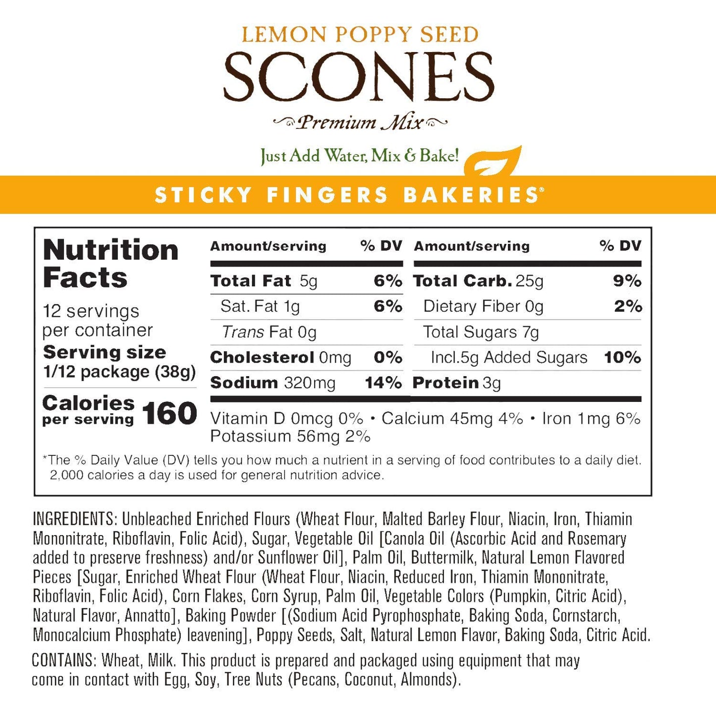 English Scone Mix, Lemon Poppyseed By Sticky Fingers Bakeries – Easy To Make English Scones Fresh Baked, Makes 12 Scones (1 Pk)