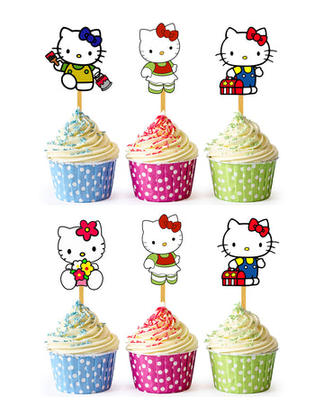 24X Cute Cat Cupcake Toppers - Durable Picks Happy Birthday D  Cor, Cupcake Decorations For Kids' Birthdays