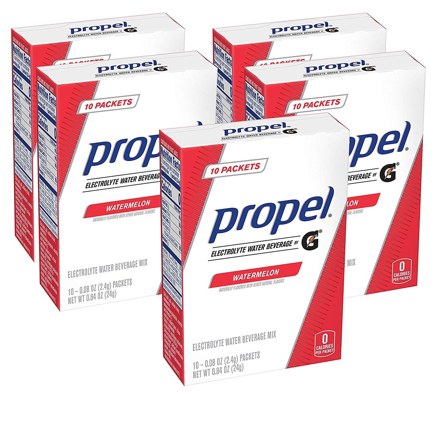 Propel Powder Packets Watermelon With Electrolytes Vitamins And No Sugar, 50 Count, 10 Count (Pack Of 5)