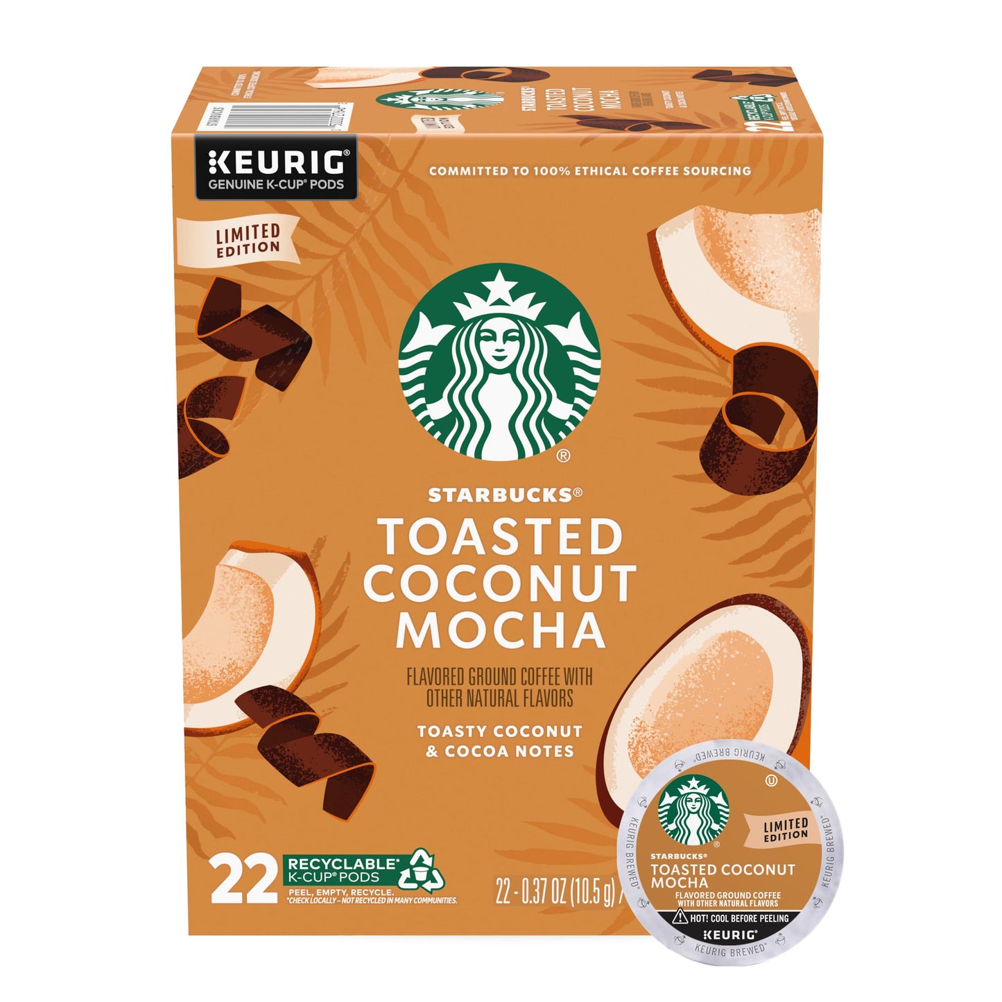 Starbucks K-Cup Coffee Pods, Toasted Coconut Mocha Flavored Coffee for Keurig Coffee Makers, 100% Arabica, Limited Edition, 1 Bo