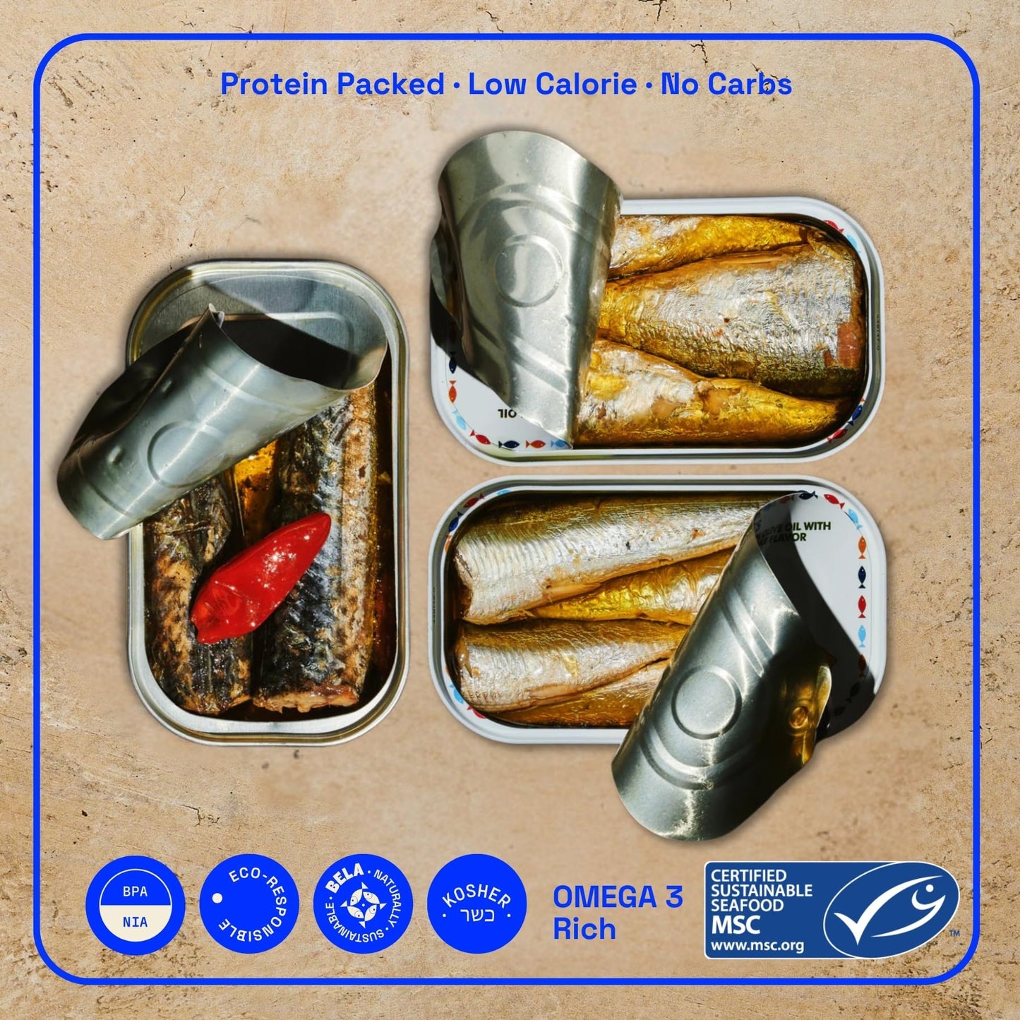BELA Wild Caught Portuguese Sardines Variety Pack - (2) Tins Each of Piri Piri, Lemon, & Smoke Flavor | 4.25 Oz (Pack of 6) | Hi