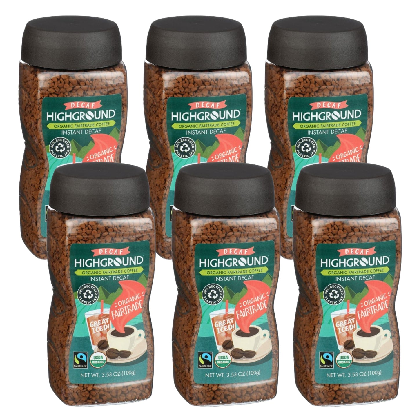 Highground Organic Decaf Instant Coffee, Vegan, 3.53 Ounces (Pack Of 6)