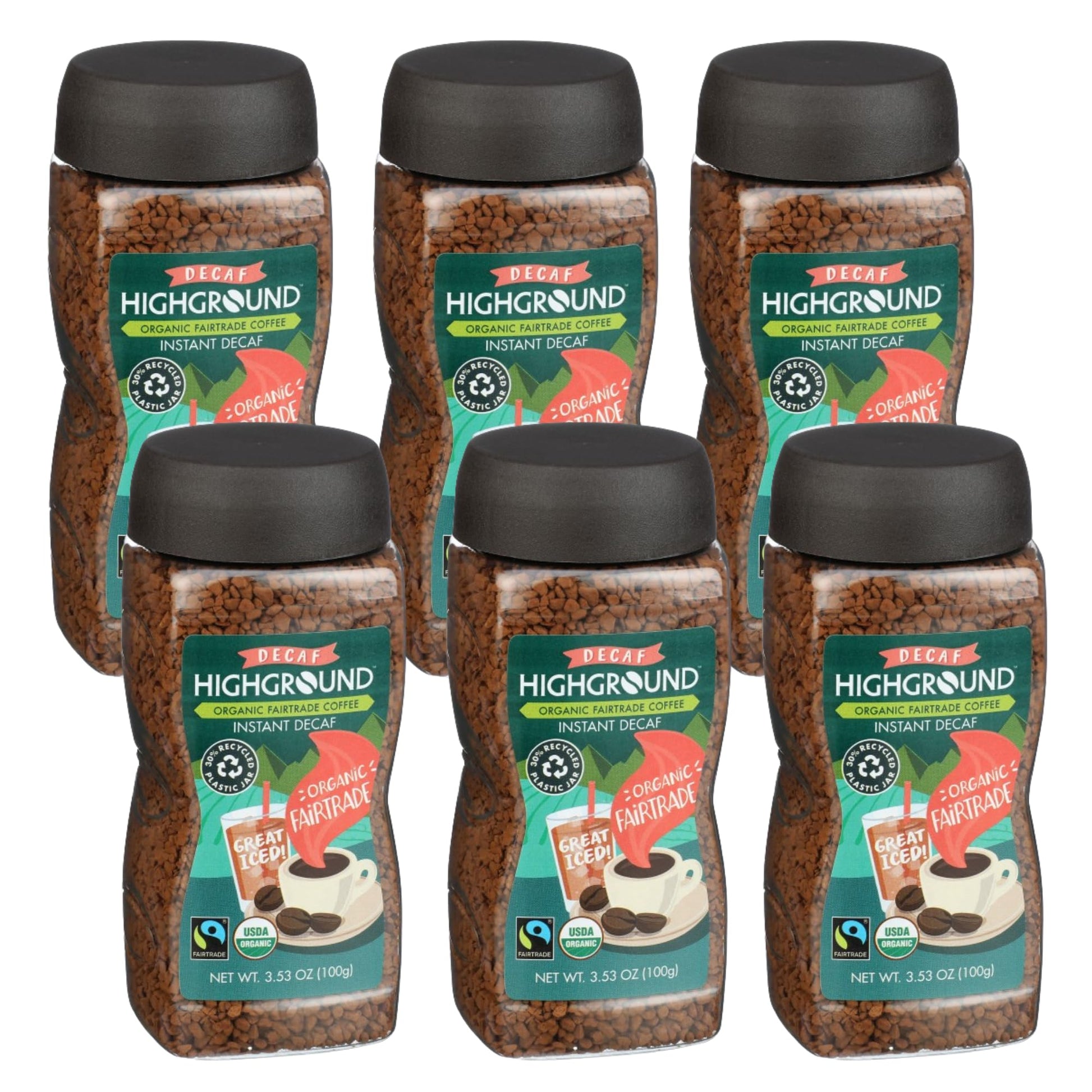 Highground Organic Decaf Instant Coffee, Vegan, 3.53 Ounces (Pack Of 6)