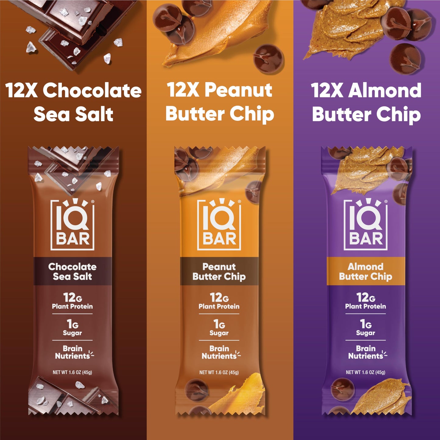 IQBAR Brain and Body Plant Protein Bars - Chocolate Lovers Variety - 36 Count, Low Carb, High Fiber, Gluten Free, Vegan Snacks -