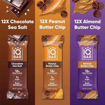 IQBAR Brain and Body Plant Protein Bars - Chocolate Lovers Variety - 36 Count, Low Carb, High Fiber, Gluten Free, Vegan Snacks -