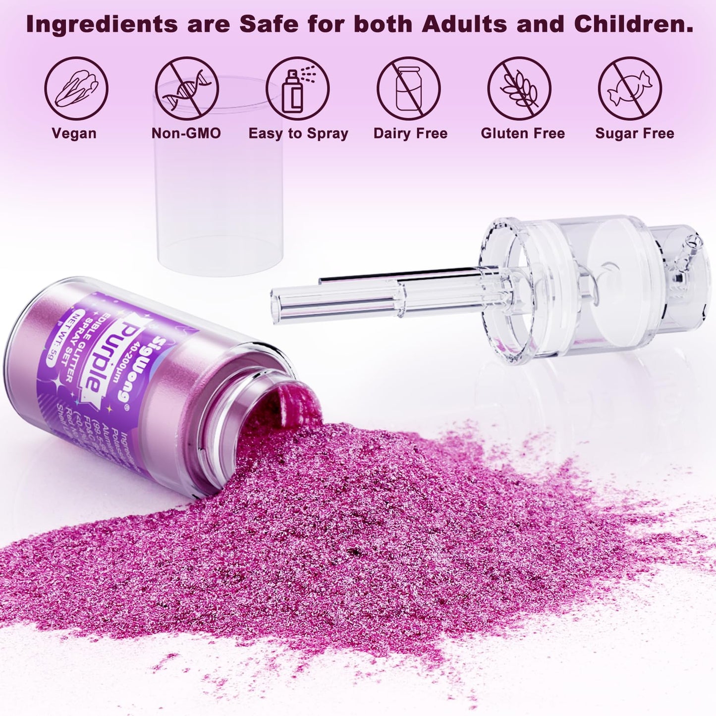 Edible Glitter Spray Set - 3 Color 100% Edible Glitter for Cakes, Cupcakes, Cake Pops, Drinks, Chocolate, Strawberries, Cookies,